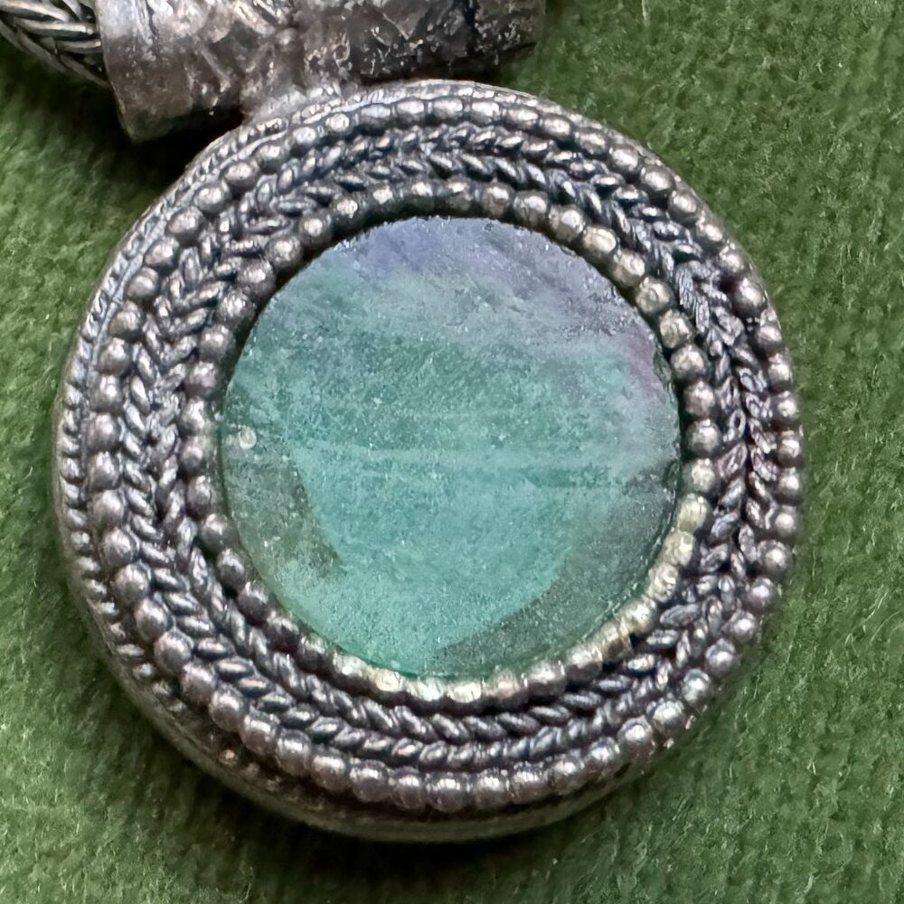 Silver Necklace, Green Pendant